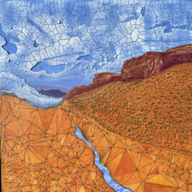 Basalt: Cowiche Creek, acrylic and collage. 10 x 10